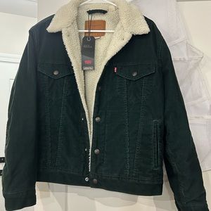 Men’s Sherpa Trucker Corduroy Jacket Dark Green